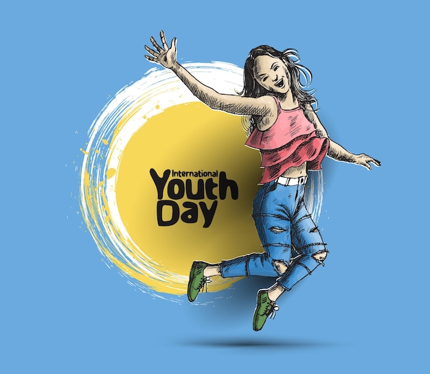 Free vector international youth day 12 august sketch vector illustration