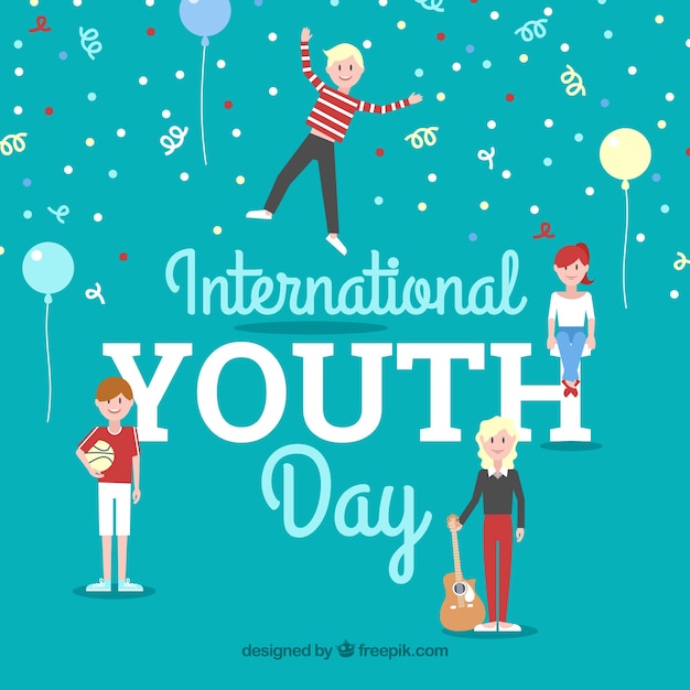 Free vector international youth day background with balloons and confetti