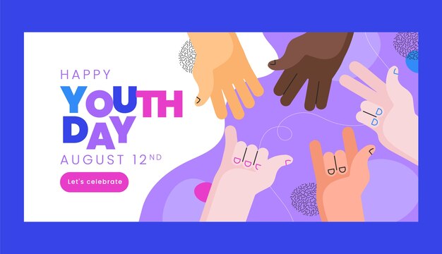 International youth day hand drawn flat banner