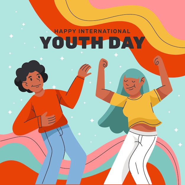 International youth day hand drawn flat illustration