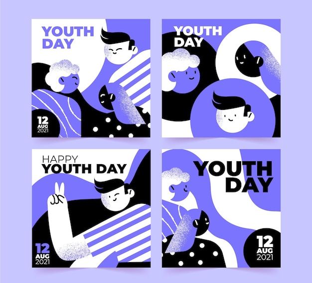 Free Vector international youth day instagram posts collection