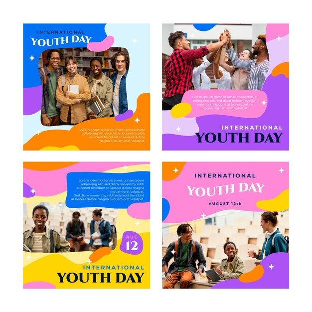 International youth day posts collection with photo