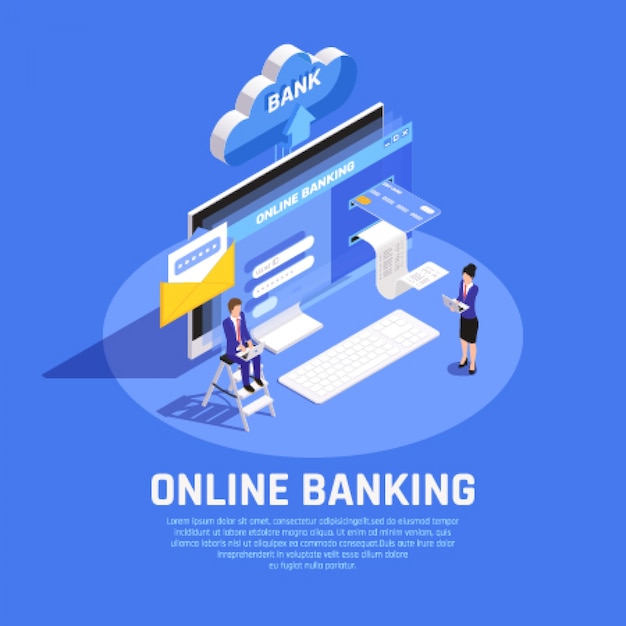 Free Vector internet banking isometric composition with online account login credit card cloud storage security service