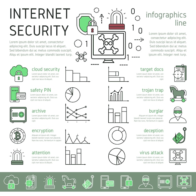 Free Vector internet security linear infographics