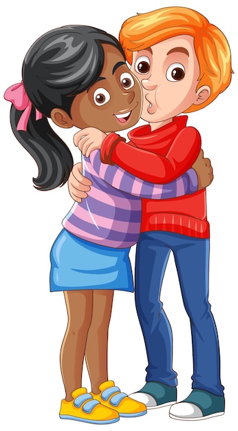 Free vector interracial couple couple hugging cartoon character