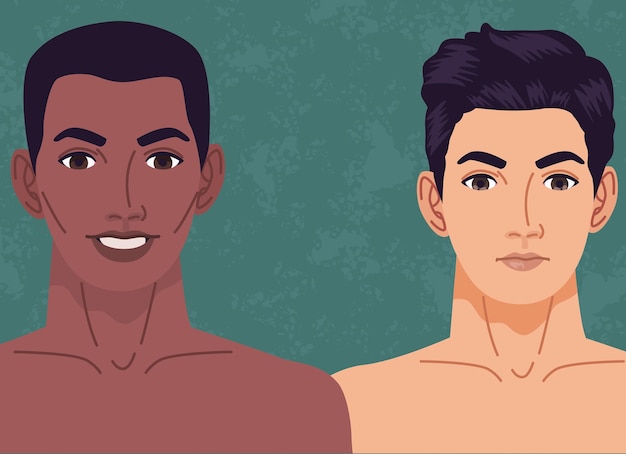 Free Vector interracial naked men front characters