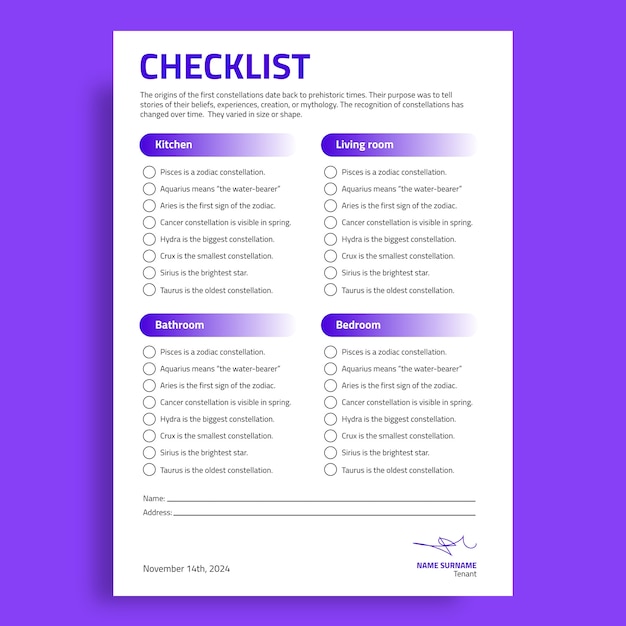 Inventory checklist template design