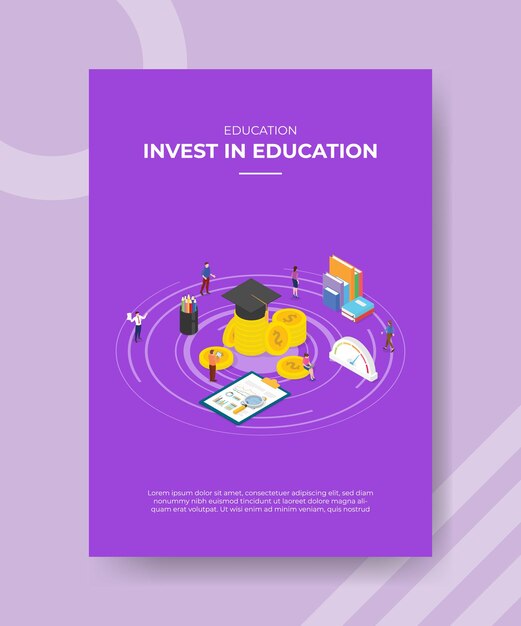 Invest in education concept poster template with isometric style vector illusatration