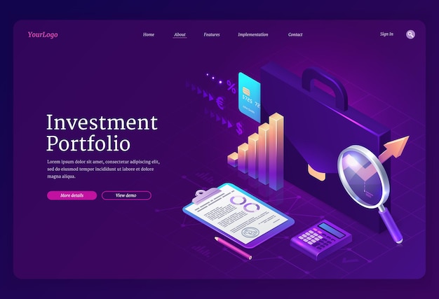 Investment portfolio isometric landing page banner