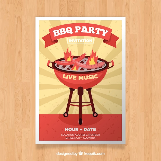 Free Vector invitation to the bbq party in flat design