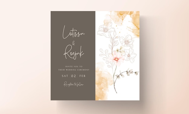 invitation card template with beautiful pink flower and golden floral