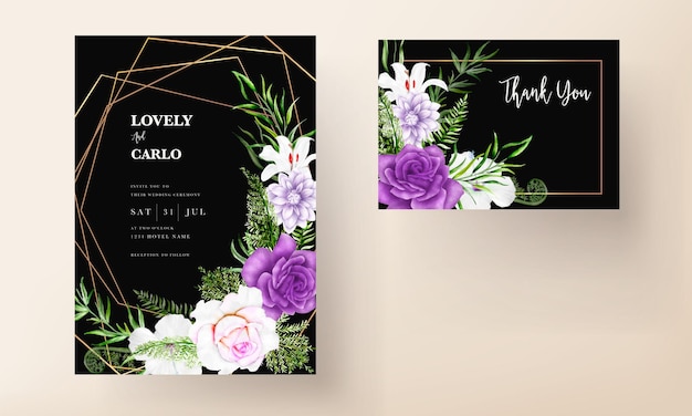 invitation card template with beautiful purple floral