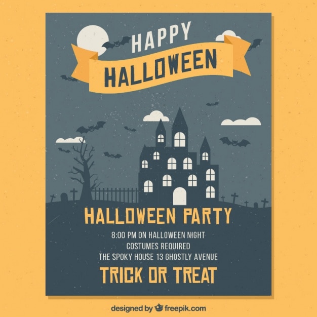 Free Vector invitation card with an enchanted house for halloween