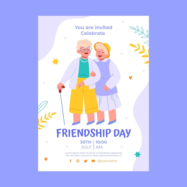 Free vector invitation template for friendship day celebration