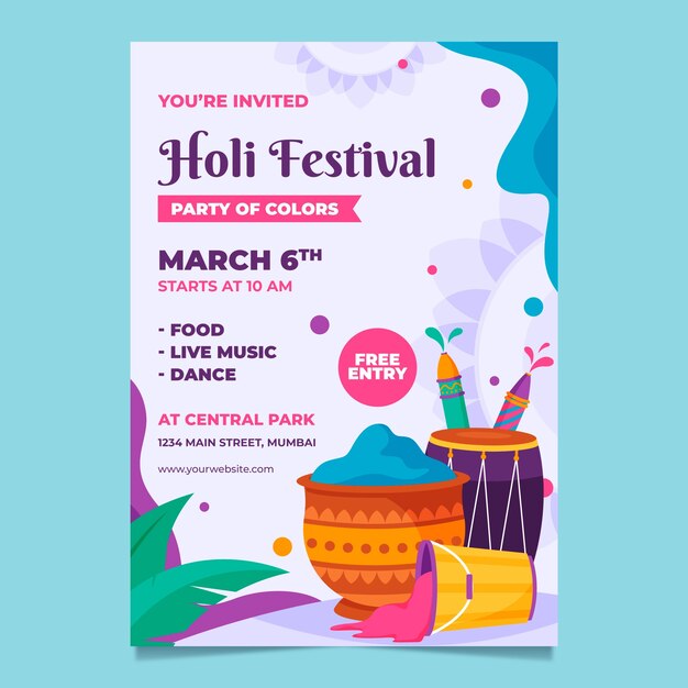 Invitation template for holi festival celebration