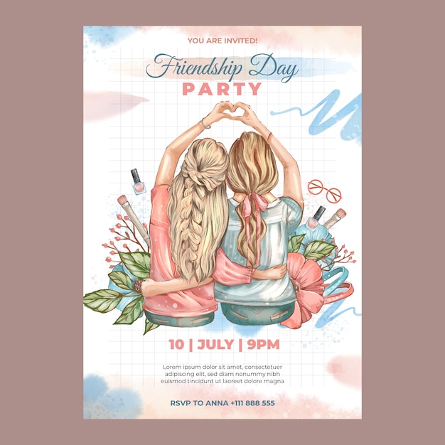 Free vector invitation template for international friendship day celebration