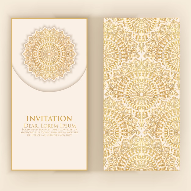 Free vector invitation template with golden mandala