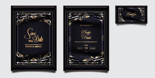 Free vector invitation wedding luxury card set