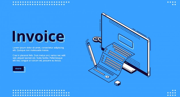 Invoice isometric landing page, tax payment bill