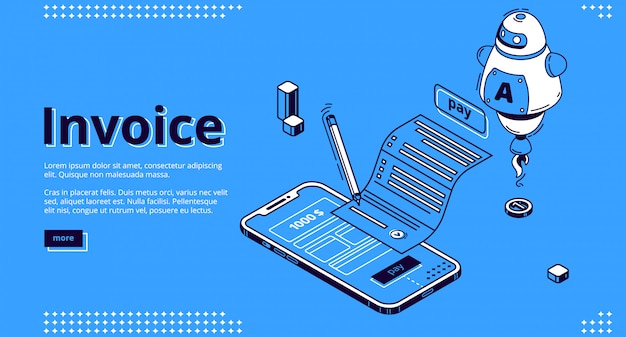 Invoice isometric landing page, tax payment bill