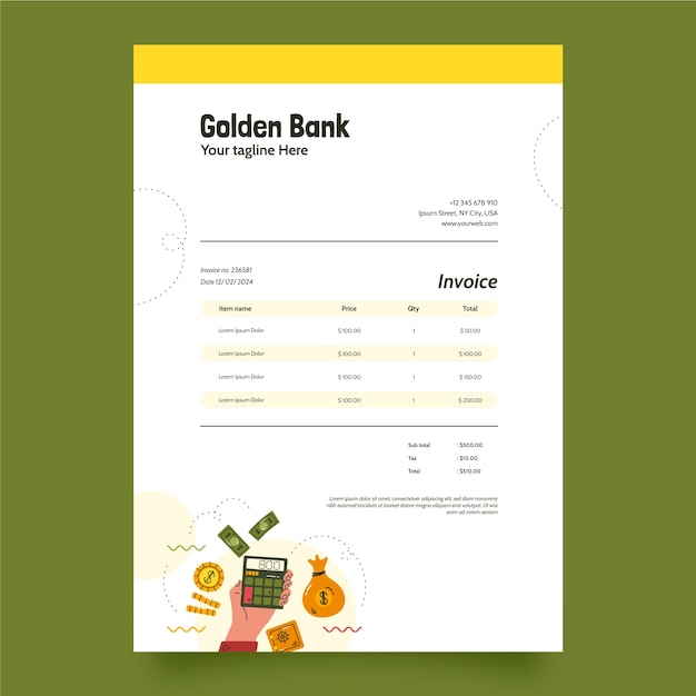 Free Vector invoice template for bank and finance