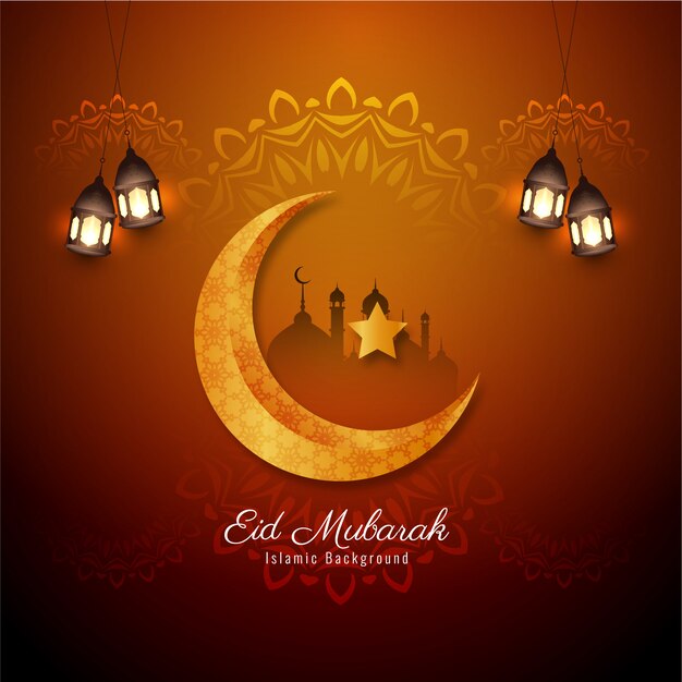 Islamic Eid mubarak card with stylish crescent moon