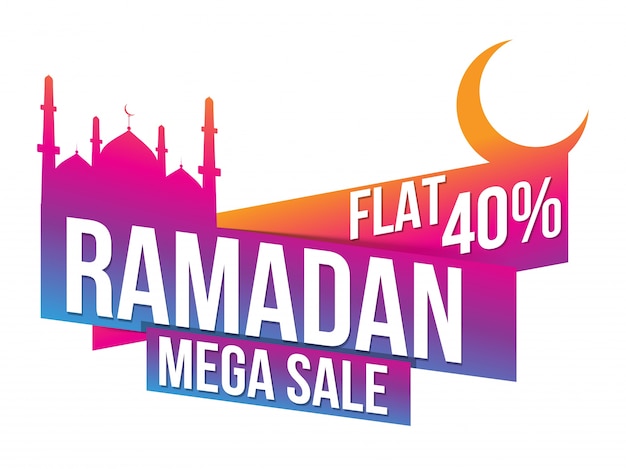 Free Vector  islamic holy month, ramadan mega sale paper banner or tag design with mosque and crescent moon. 