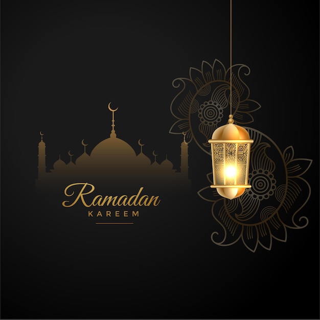 Islamic ramadan kareem wishes greeting in black and golden style