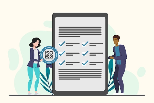 Free vector iso 9001 certification with leaves