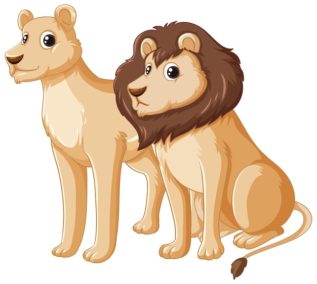 Free vector isolated cartoon characters male and female lion