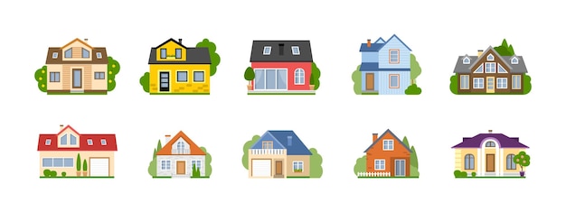 Free Vector isolated cartoon houses set simple suburban houses concept of real estate property and ownership