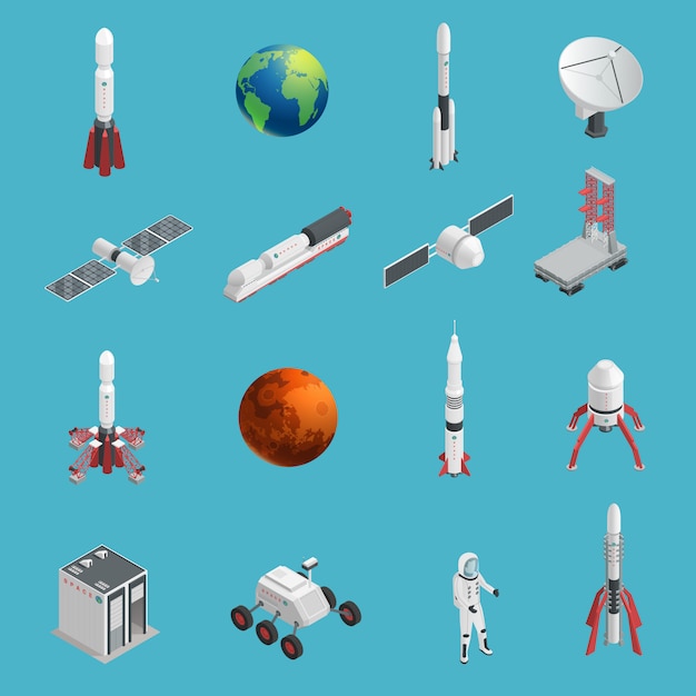 Free Vector isolated and colored 3d rocket space icon set