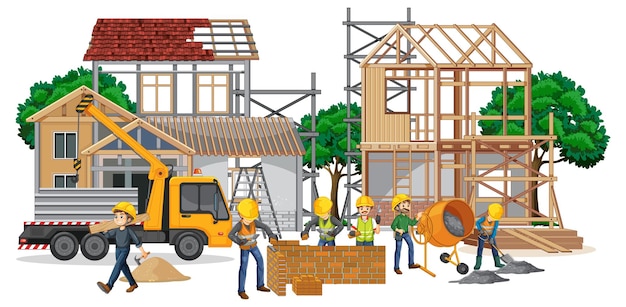 Free Vector isolated construction site with workers