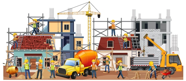 Free vector isolated construction site with workers