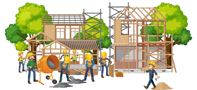 Free vector isolated construction site with workers