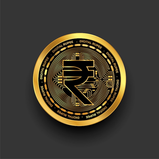 Free Vector isolated digital currency symbol of indian rupee on golden coin