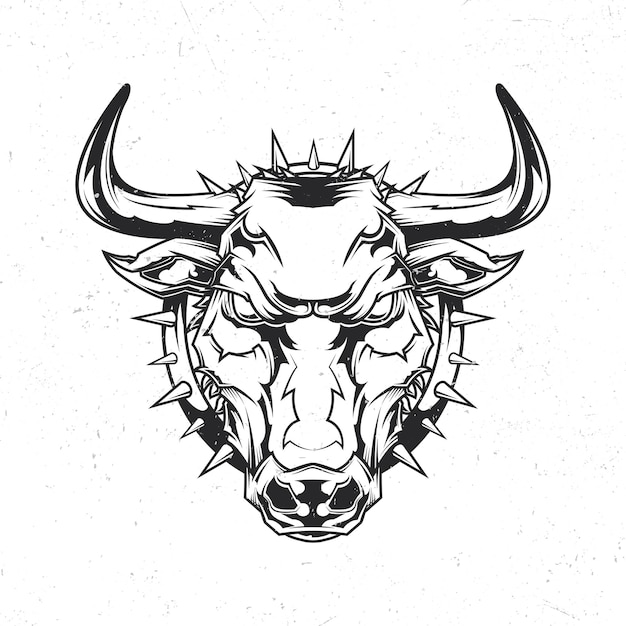 Isolated emblem with illustration of angry bull