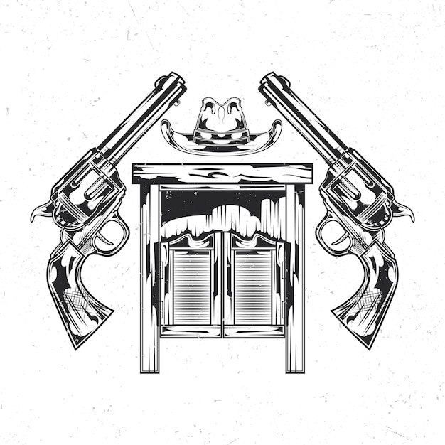 Free Vector isolated emblem with illustration of saloon, hat and pistols