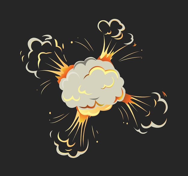 Isolated explosion icon on black background Cartoon comic boom effect