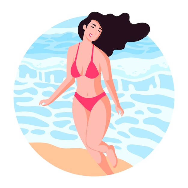 Isolated girl in bikini set in flat design style