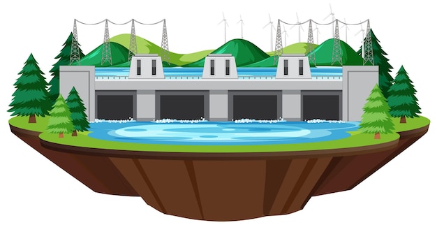 Free Vector isolated hydro power plants generate electricity