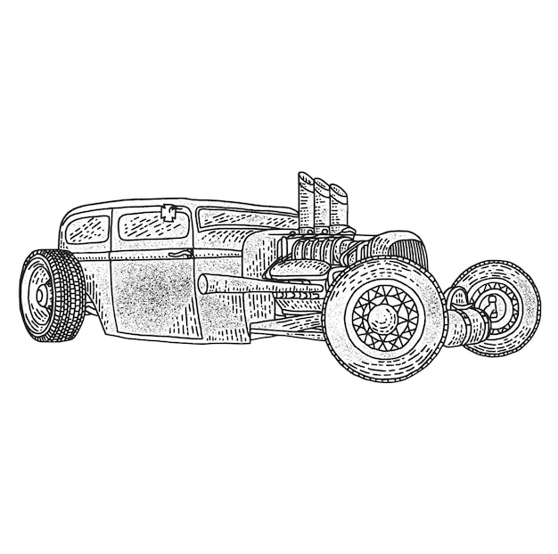 Isolated illustration of custom hot rod.