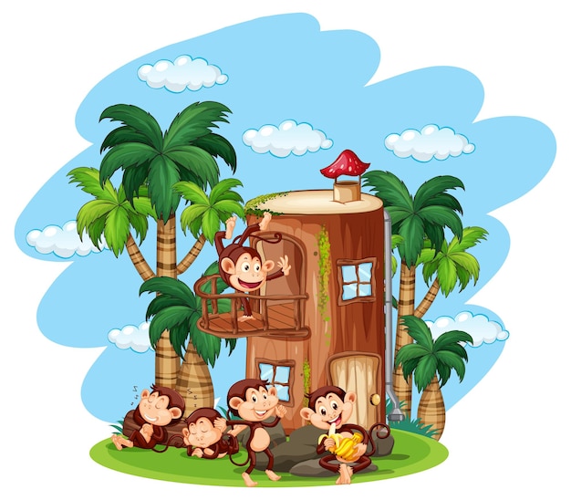 Isolated island with naughty monkeys