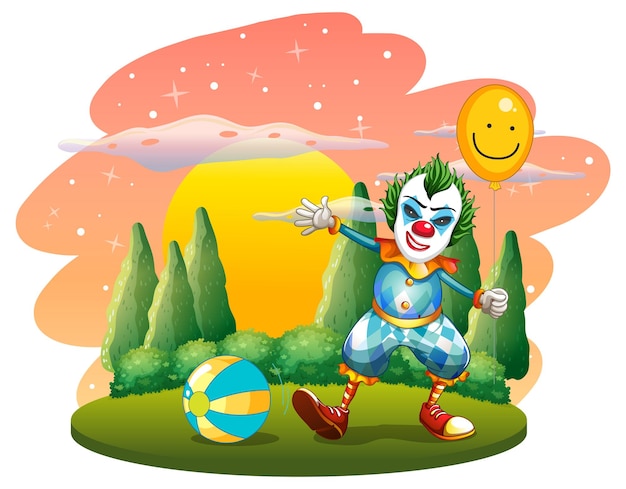 Isolated outdoor scene with clown cartoon characters