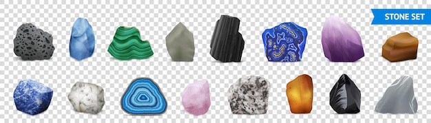 Free Vector isolated and realistic stone transparent icon set