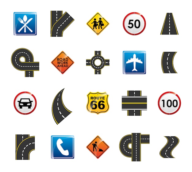 Isolated road sign icon set 