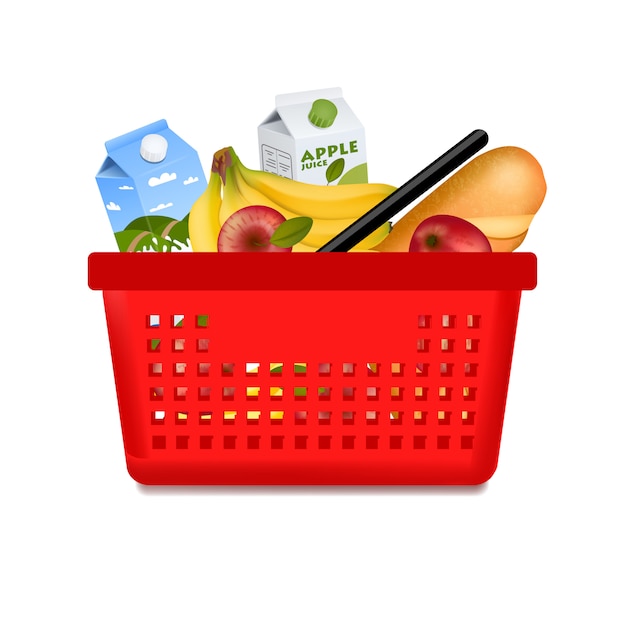 Free Vector isolated shopping basket with products