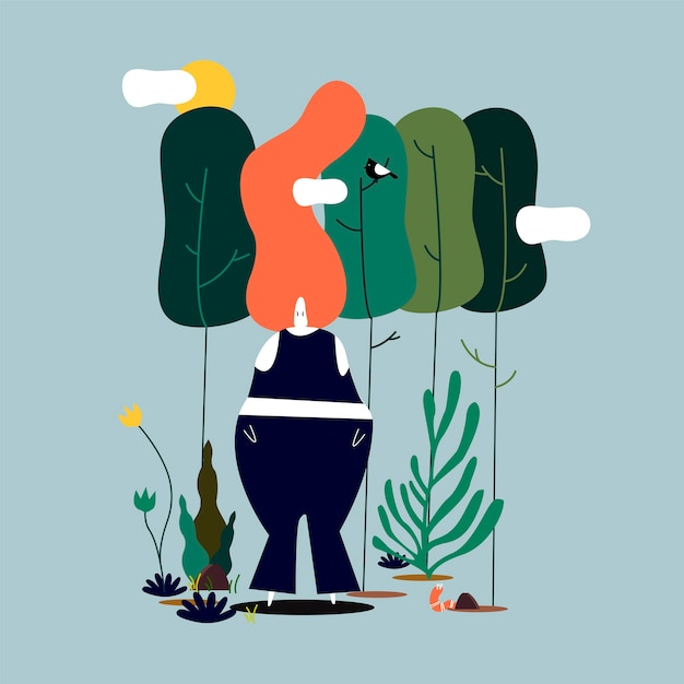 Free Vector isolated woman standing in the forest illustration