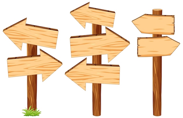 Free Vector isolated wooden arrow directional signs in vector cartoon style