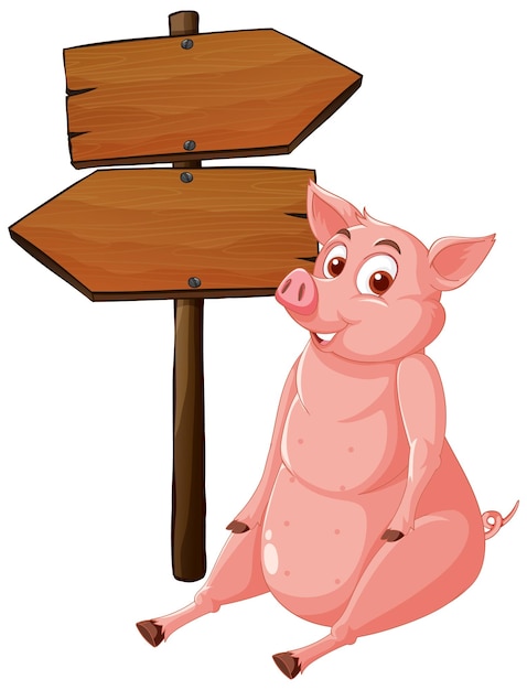 Isolated wooden banner with funny pig